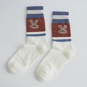 Cute Blue and Dark Red Rabbit Design Hand Knit Japanese Fashion Socks for Autumn